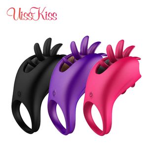 Cockrings UissKiss 10 Speeds Vibrators Penis Cock Rings Delayed Ejaculation Rotation Clitoris Stimulator Tongue Licking Adult Products 230911