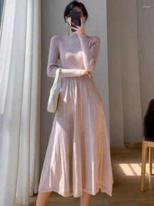 Casual Dresses Coigarssam Fashion Chic Long Knit Women Sweater Autumn Winter Elegant Warm Midi Dress Parted Party