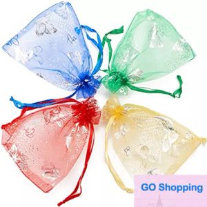 Commercio all'ingrosso 100 pz/lotto Mesh Borse Organza Sacchetto Regalo di Nozze con Coulisse Collana di Gioielli Pouch Pacchetto di Stoccaggio Riutilizzabile