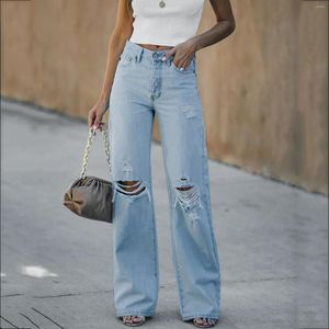 Damenjeans 2023 Hose mit weitem Bein Vintage hohe Taille Loch Mom Cowboy Denim für Frauen Spodnie Damskie