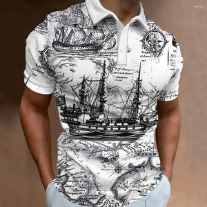 Men's Polos Vintage Polo T Shirt For Men Summer Short-Sleeve Clothing Sailing Print Casual Streetwear Fashion Oversized T-Shirts Tops