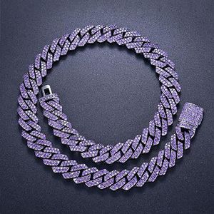 15mm Iced Cuban Link Prong Chain 2 Row Purple Cz Diamond Cubic Zirconia Hiphop Jewelry 16Inch-24 tum Choker Necklace251h