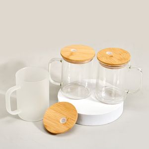 15 unz sublimation Glass Glass Kubek kawy Szkło z bambusa pokrywka podwójna szklana ścienna kubek przezroczysty szklany piwo przezroczyste szklanki picia DIY