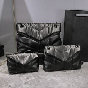 Designer cassandre matelasse axelpåsar äkta läder puffiga handväskor tygväska kvinna mode full svart y-formad klaff messenger crossbody kedjor plånbok väskor