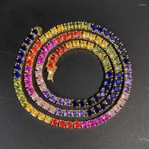 Ketten Hip-Hop-Schmuck 5 mm Iced Out Tenniskette 18 Karat vergoldete farbige Zirkonia-Regenbogen-Halskette