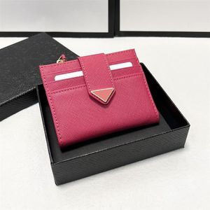 Mini Cowhide Short Card Holder Designer Wallet With Zipper Change Pouch Classic Metal Triangle Badge Womens Calfskin Multi Pocket 2490