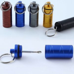 Newest Smoking Snuff Snorter Sniffer Snuffer Colorful Aluminium Portable Chain Ring Herb Tobacco Pill Telescopic Spoon Dabber Storage Bottle Stash Case Jar DHL