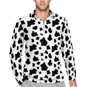 Erkek Polos Çiftliği Hayvan Baskı Gevşek Polo Gömlek Adam Komik İnek Noktaları Uzun Kollu Tasarlu T-Shirts Bahar Desen Gömlek 3xl 4xl 5xl