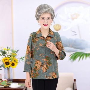 Kvinnors blusar Etnisk stilblusskjortor för kvinnors toppar set cardigan medelålder mor mormor kläder 5xl sommar