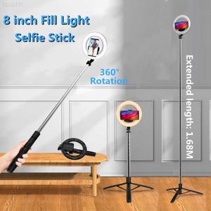 Selfie monopods selfie monopods cool dier 1680mm Big Wireless Selfie Stick Foldbar LED Ring Photography Light med Bluetooth-kompatibel L230912