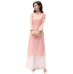 Grundläggande avslappnade klänningar Vietnam Ao Dai Spring Cheongsam Dress Chinese Style Womens 230911