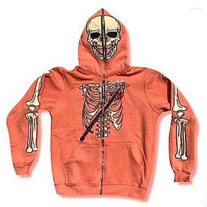 Women's Hoodies Zipper Hoodie Retro Hip-hop Skeleton Embroidery Patch Full-style Sweatshirt Cardigan Punk Coat Junk Clothes Street