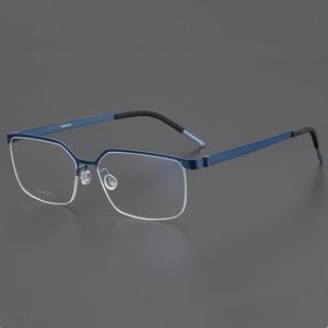 Модные легкие оптические титановые оправы в сдержанном стиле для девочек и мужчин, деловые очки, многоцветные очки в полуоправе без винтов, очки с нулевым давлением 56-16 для футляра по рецепту