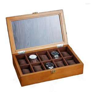 Scatole per orologi Scatola europea in legno massello con 10 slot per lucernario, con custodia per orologi, idea regalo per le donne