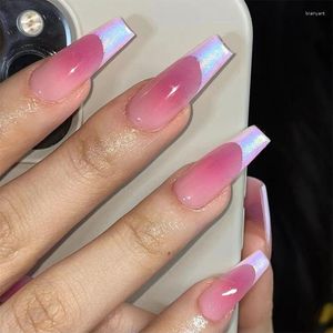 False Nails 24st Square Coffin Fake Glitter French Line Press On Nail Art Gel Tips Wearable Full Cover Färdig set