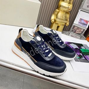 Brunello Shoes Lace Up Mixed Color Wedge Heels Men Sneakers Luxury Brand Fashion Sport Shoes Male Designer Leather Single Shoes 2023 Outdoor Casual Shoes Round Toe