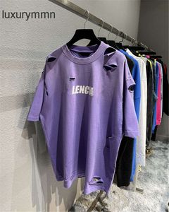 デザイナーTシャツBalencigsフーディーズメンズスウェットシャツハイバージョン22SSアーリーニューアートホールレタークラックOSカップルパリルーズ半袖Tシャツティー