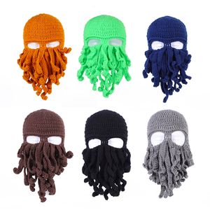 Halloween Octopus Beanie Bart Gorro Skifahren Gesicht Abdeckung Gestrickte Kappen Für Erwachsene Männer Frauen Winter Sturmhaube Mode Schnee Kappe