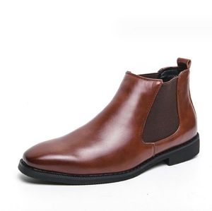 New Boots Men Shoes PU Brown Fashion Versatile Business Casual British Style Street Party Wear Classic Ankle Boots For Boys Party Boots