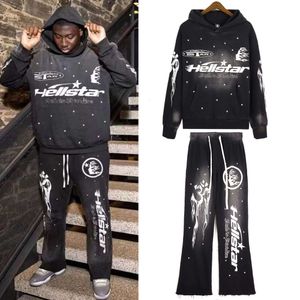 1f4f Men's Hoodies Sweatshirts Hellstar Studios High Street Tide Washed Old Mud Print Guard Pants Hoodie Sweater Set