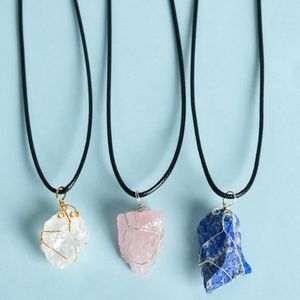 Rough Natural Stone Crystal Gemstone Pendant Necklace 7 Chakra Yoga Healing Stone Topaz Amethyst Necklaces hiphop jewelry