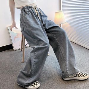 Женские джинсы 2023, большие повседневные брюки 7XL150KG 6XL 5XL, модные прямые свободные брюки с объемным эластичным поясом и карманами