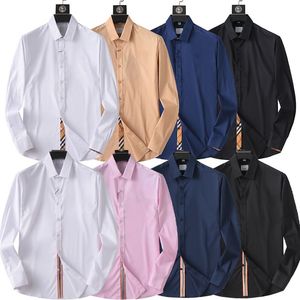 Designer Polo Shirt Luxury Mens Dress Shirt Solid Color Long Sleeve Elastic Wrinkle Free Formal Shirt Business Butt Cnapp Collar Shirt Mens Olika stilar