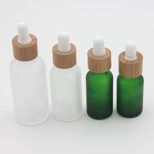 Frost Clear Glass Droper Bottle 15 ml 20 30 ml med bambu lock lock eteriska oljeflaskor frostad grön jxefj