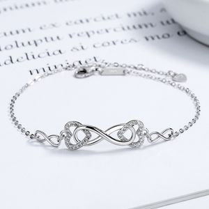 Fashion Luxury Silver 8-Shaped Chain Bracelet Jewlery Designer for Women Heart Shape Infinite Diamond Charm Bracelets Versatile Simple Cross Fine Bracelet