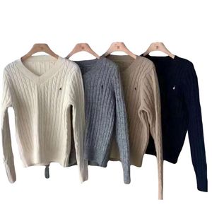 Designer-Hemd von Ralphs für Damen, Herren von Laurens Wear, Originalqualität für Damen, neues Gefühl, vielseitiger Pony-Pullover im schmalen Stil, sauberer, weicher, wachsartiger Fried Dough Twists-Strickwaren mit V-Ausschnitt