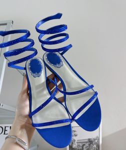 Famous 23S/S Renecaovilla Satin Evening Sandals Shoes CLEO Crystal Strappy Embellished High Heels Bridal Wedding Dress Perfect Walking