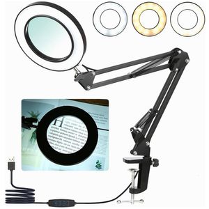 Magnifying Glasses 8X Magnifying Glass Lamp Adjustable Swing Arm 64 LED Glass Lens Magnifier Light 3 Color Modes for Reading Hobbies Crafts Repair 230912