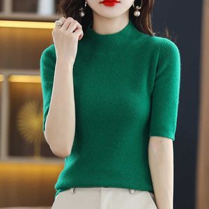 New Half turtleneck cashmere Sweater Female Pullover Short-Sleeved Sweater Women's Short Sleeve