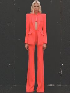 Women's Tracksuits HIGH STREET est 2023 Spring Designer Career Fashion Suit Set Single Button Slim Fit Blazer Flare Pants Two Pcs 230912