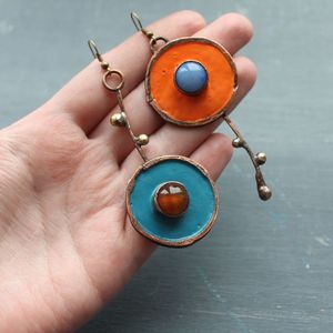 Hoop Huggie Asymmetric Ancient Bronze Metal Painting Drop Earring Ethnic Red Blue Stone Statement Jewelry Accessories 230912