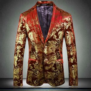 Czerwony męski Blazer Wysokiej jakości złoto drukarka pojedyncza piersi Blazers Mężczyźni plus rozmiar 5xl Slim Fit Man Man's Suits 284C