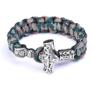 Charm-Armbänder, Vintage-Hammer-Charm-Armbänder, Paracord, Amet, Runen, Perlen, handgefertigt, Seilwickel, skandinavisches Armband für Männer, Geschenk, Tropfen D Dhkvr