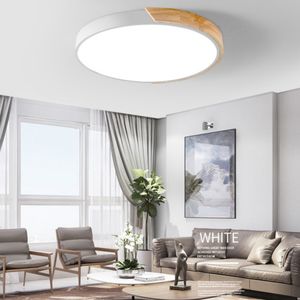 LED Ceiling Light Modern Nordic Round Lamp Wooden Home Living Room Bedroom Study Surface Mounted Lighting Fixture Remote Control