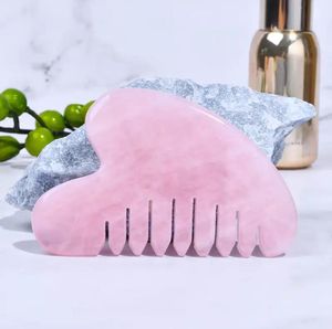 Rose Quartz Massage Comb Natural Guasha Stone For Head Therapy Massage Hair Comb Scalp Massager Tool Spa Treatment Anti-Aging Beauty Gift