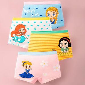 4 Pack Cotton Girls Panties, Soft Breathable Cartoon Briefs for Kids 3-15 Years