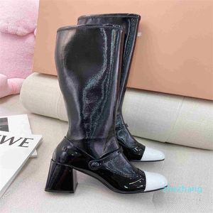 2023-britischen Stil Stiefel Frauen Neue Leinwand High-top Einfarbig Dicken sohlen Casual Runde Kopf Spitze-up motorrad Knie