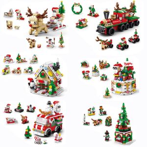 Christmas Building Blocks House Santa Claus Store Bricks Reindeer Winter Village Mini House Model Kids Christmas Gift Toys