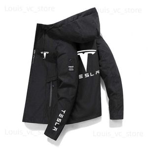 Herrjackor Tesla Spring och Autumn New Croped Jacket Men Windbreaker Zipper Jacket Casual Tesla Motor Jacket Fashion Outdoor Advent T230912