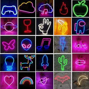 LED -remsor LED Neon glödlampor Musiknotning Ljus Nattljus Konsert Wall Lamp Sovrum Batteri USB Power Nightlight For Party HKD230912