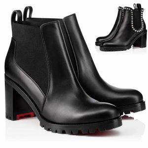 Winter Luxus Eleonor Frauen Stiefeletten Schwarz Kalbsleder Reds Botto Boot Spitze Zehen Stiletto Heel Lady Booties Party Hochzeit EU35-43, Original Box