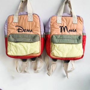 Mochilas Escolares Nome Bordado Mochila Infantil Leve Bolsa de Ombro Personalizado Mulheres Homens Contraste Costura Bolsa 230912