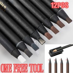 Eyebrow Enhancers 12 pièces/lot Peeling Off crayon à sourcils gratuit 4In1 Microblading taille-crayon fard à paupières blanc longue durée tatouage sourcils brosse outil 230912