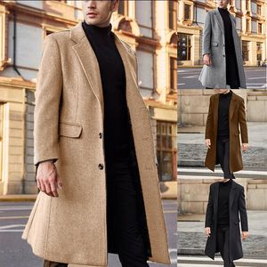 Erkek yünleri moda erkek orta uzunlukta trenç ceket uzun yün karışım ceketler palto iş rahat düz renkli erkek yün katlar dış giyim üstleri 230911
