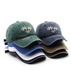 Kulkapslar boll kepsar vacigoden retro kokosnöt träd broderi baseball cap män kvinnor tvättbar bomull göra gammal mjuk topp toppade utflykt Sport Sun Hat X0912