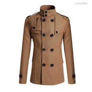 Men's Trench Coats Men Solid Color Doublebreasted Wool Overcoat Formal Business Winter Outer Jacket Casual Wear for Work 230413